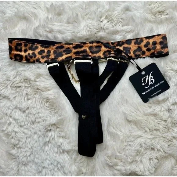 RARE 🔥 Honey Birdette CHASTITY 🐆🖤 Jaguar 3 Piece Set 34D, M Waspie, XS Brief